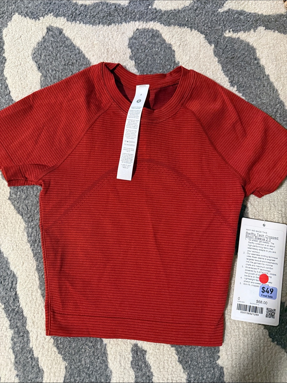 lululemon athletica Red Ribbed Short Sleeve Tee